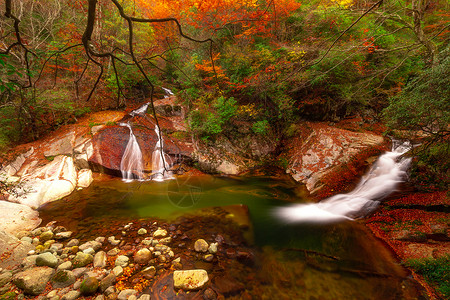 秋季瀑布风光四川成都光雾山网红景区红叶节背景