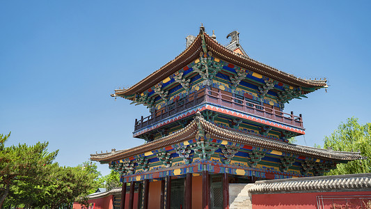 东北佛寺广佑寺风景区钟鼓楼历史高清图片素材