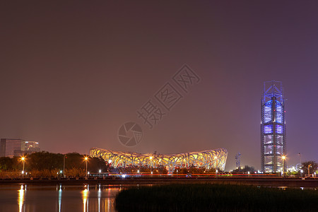 北京国家体育场鸟巢夜景灯光高清图片