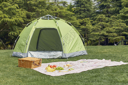 树木草地素材户外帐篷野餐背景