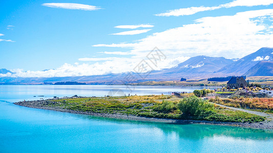 远景风光新西兰特卡波湖好牧羊人教堂远景背景