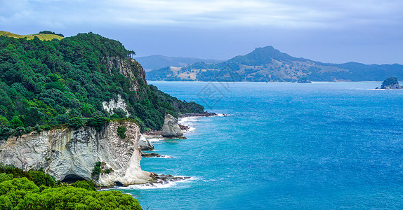 石螺口海滩俯瞰新西兰教堂湾背景