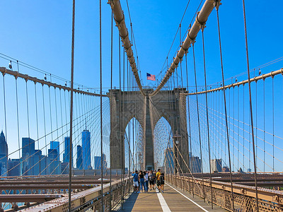 美国纽约市布鲁克林大桥背景
