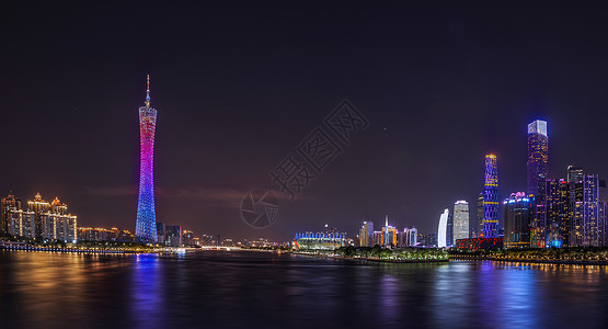 广州东西塔珠江新城夜景背景