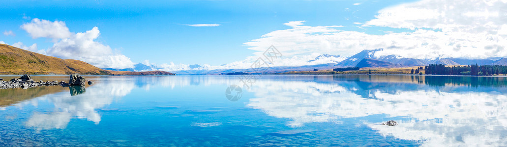 自然湖光山色新西兰特卡波湖全景背景