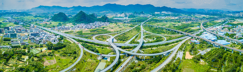 高速车流全景航拍高速公路全景纵横交错背景