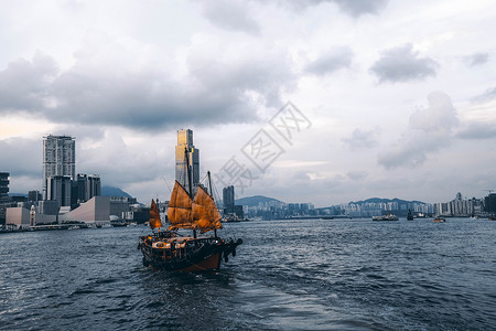 香港海景香港中环码头帆船海景背景