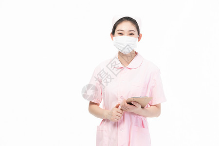 女性护士戴口罩背景图片