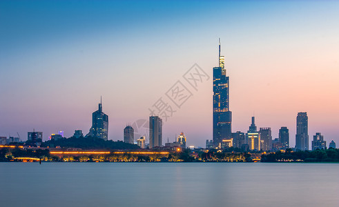 城市南京城市现代建筑天际线夜景背景