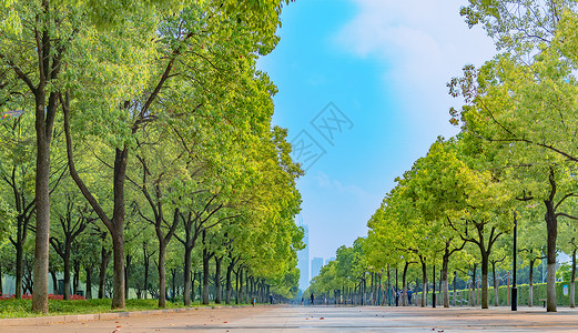 初夏武汉江滩的蓝天白云背景图片