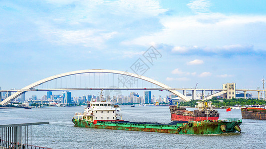 黄浦江货运船背景图片