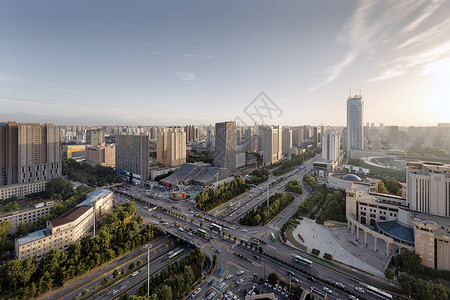 白天马路西安城市交通楼宇背景