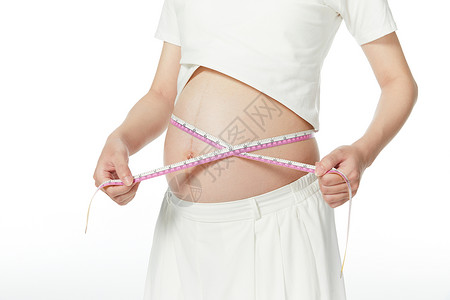 孕妇用皮尺量肚子维度背景
