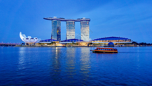 水系景观新加坡金沙酒店的傍晚时刻背景