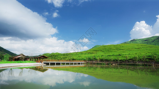 福建宁德鸳鸯头草场湖泊高清图片