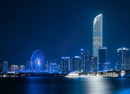 水上夜景苏州摩天轮科技感城市夜景背景