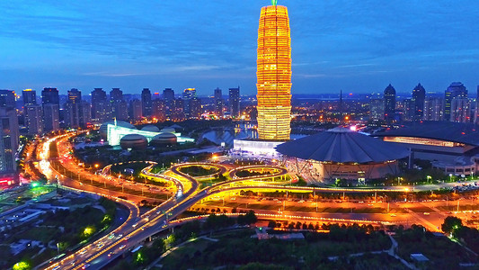 郑州科技馆郑州东城市夜景背景