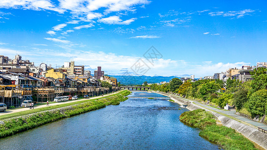 河畔河畔日本京都鸭川河流背景