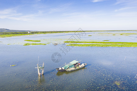 太湖湿地苏州太湖渔船航拍背景