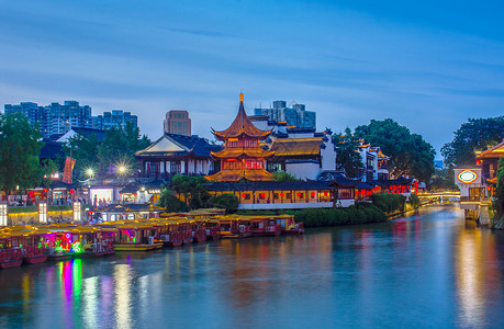 古秦淮夜景夫子庙泮池夜景背景