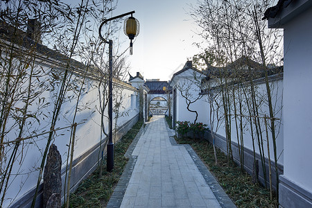 中式长廊山东中式别墅景观大院长廊背景