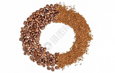 现磨手工咖啡豆和咖啡粉背景