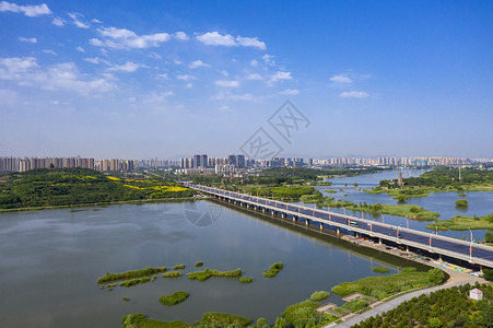 正定新区航拍正定自贸区湿地背景