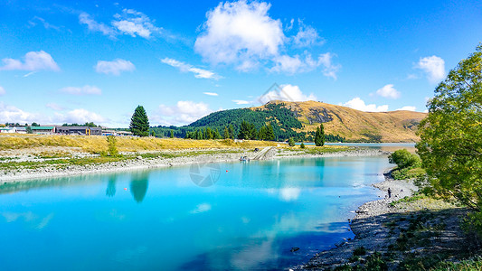 蓝色vip卡新西兰湖光山色背景