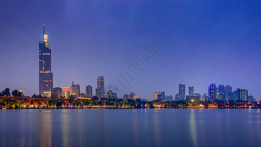 南京浦口南京玄武湖天际线夜景背景