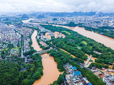 夏季南方暴雨洪涝灾害桂林漓江洪峰极端天气高清图片素材