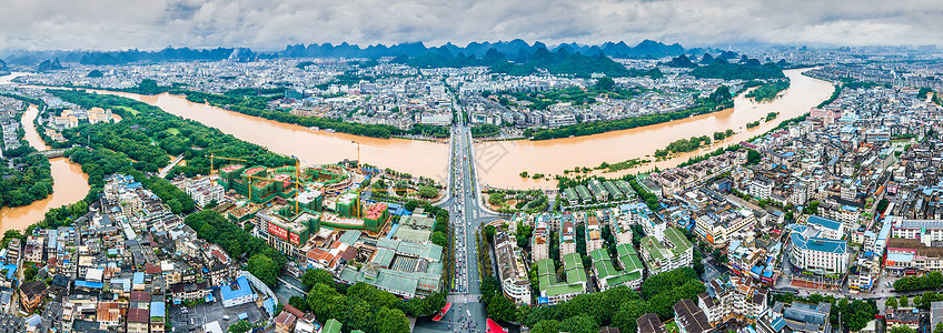 夏季南方暴雨洪涝灾害桂林漓江洪峰背景