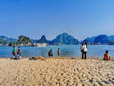 越南海上桂林下龙湾沙滩大海高清图片素材