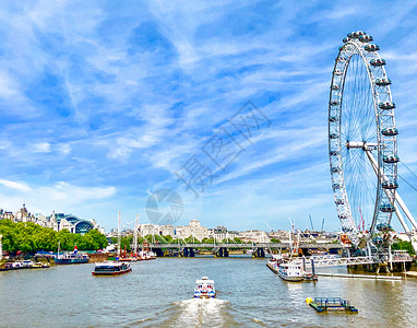 欧洲港口伦敦城市风光摩天轮背景
