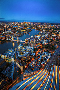 英国风景伦敦城市夜景航拍背景
