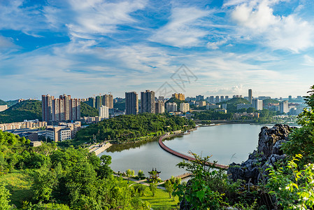 贵州民族大学山顶拍摄贵州安顺娄湖学院一角背景