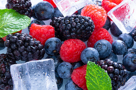 夏日冰爽蓝莓树莓黑莓图片
