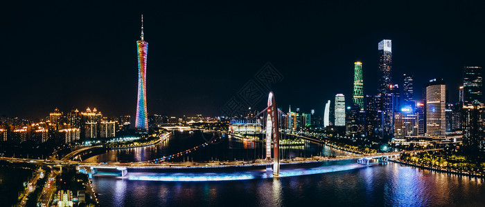 航拍全景广州珠江夜景城市建筑高清图片