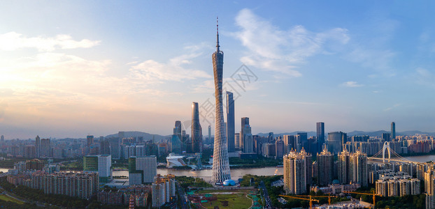 cbd背景航拍广州塔小蛮腰全景城市傍晚背景