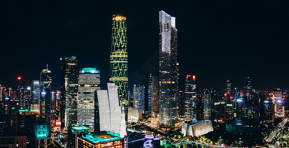 新城吾悦广场航拍城市夜景广州珠江新城CBD背景