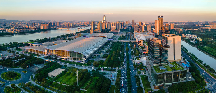 琶洲国际会展中心全景航拍广州琶洲广州会展馆会展中心背景