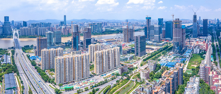 航拍全景广州琶洲新建CBD城市建筑未来cbd高清图片素材