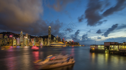 香港市区香港维多利亚港夜景背景