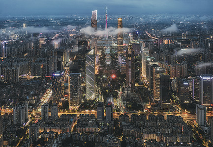 亚洲风光广州CBD夜间风景背景