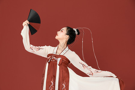 中国古典舞汉服古风美女扬扇起舞背景
