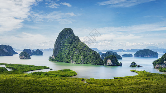 泰国攀牙湾泰国普吉岛北部攀牙湾海上桂林喀斯特地貌背景