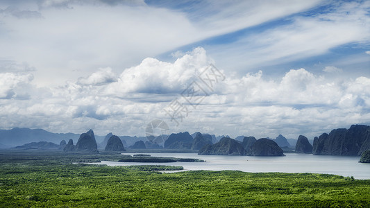 泰国北部菜市场泰国普吉岛北部攀牙湾海上桂林喀斯特地貌背景