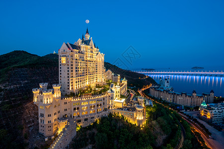 大连城堡酒店建筑风景城市夜景高清图片素材