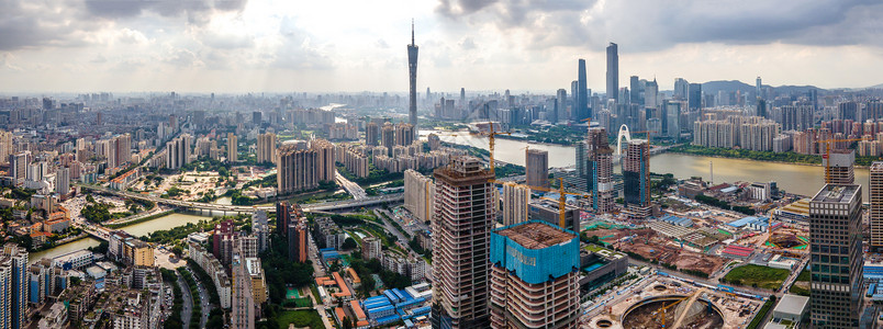 航拍全景广州琶洲未来的CBD建筑群建筑工地高清图片