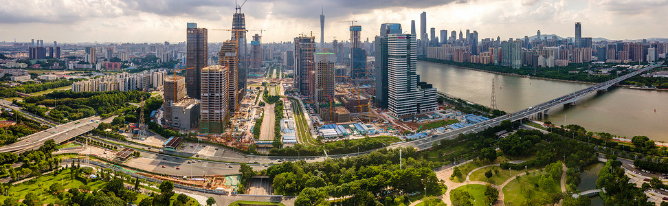 航拍全景广州琶洲未来的CBD建筑群建筑工地图片