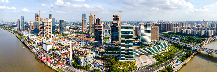 全景航拍广州珠江琶洲广州日报城市建筑高清图片